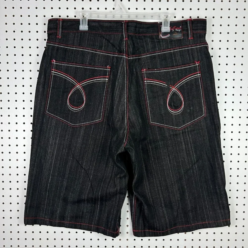 Evolution in‎ Design Black Gothic Skate Shorts 40 Red Stitched Pocket Y2K Punk